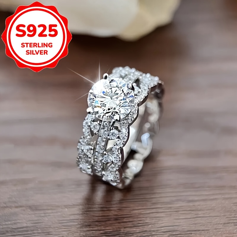 Women's Luxurious S925 Sterling Silver Ring with Zirconia